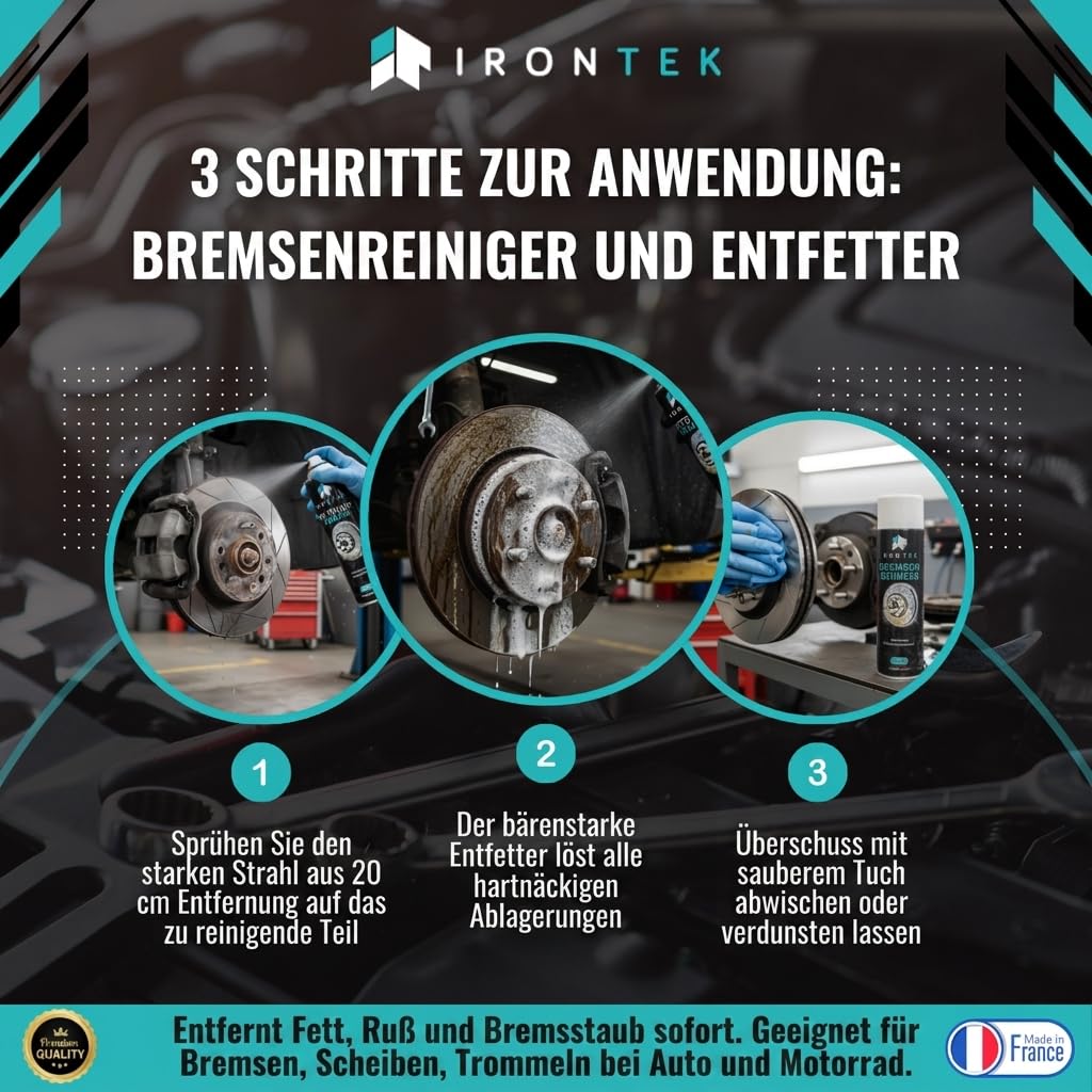Bremsenreiniger Spray - IRONTEK - 12 x 600 ml | IT294 | Kraftvoller Strahl | Schnell trocknend | Entfernt Fett und Ruß
