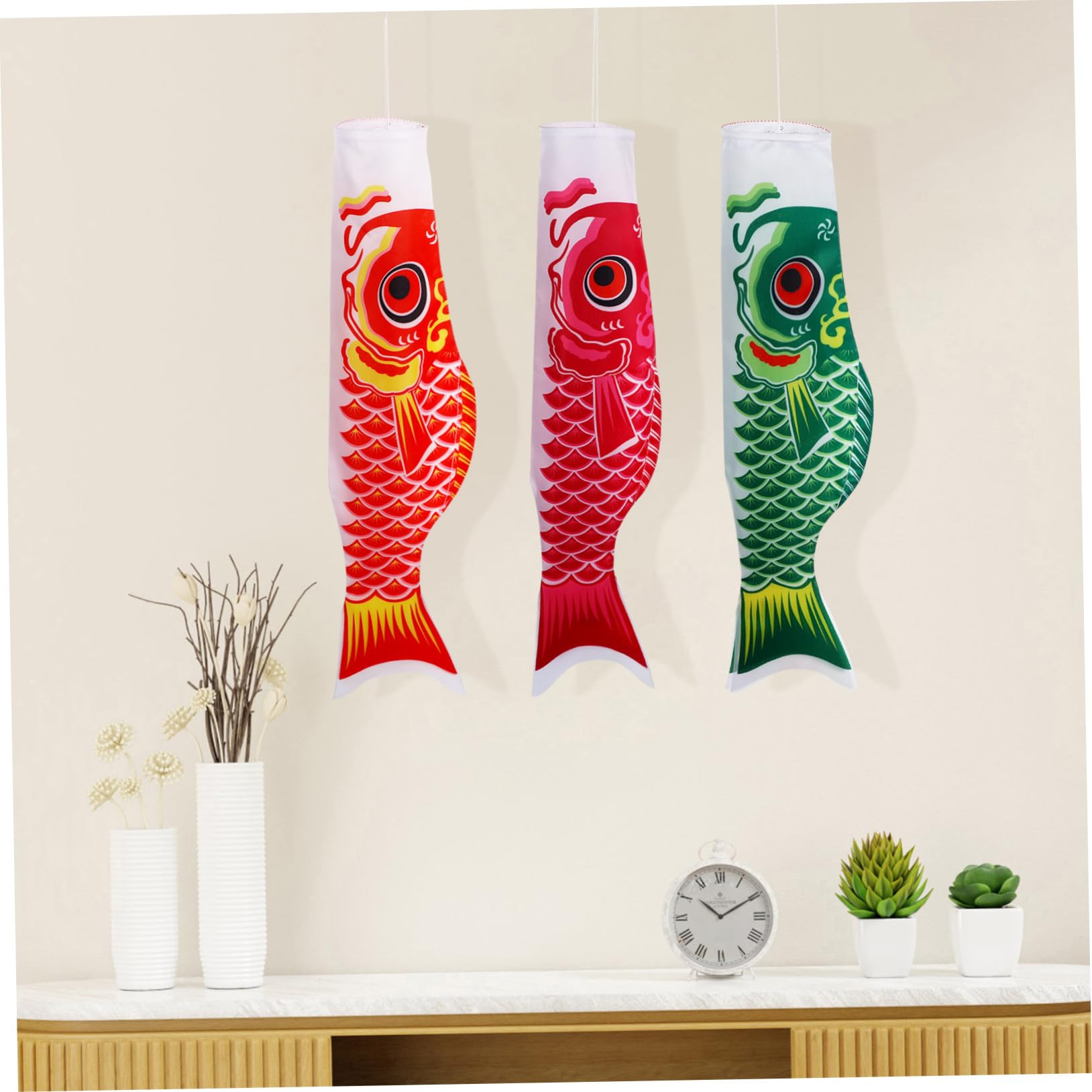 5 Stück-pack Japanische Karpfenflaggen aus Satin Bunt Kompakt und Einfach Aufzuhängen Stilvolle Fischfahnen für Draußen als Gartendekoration