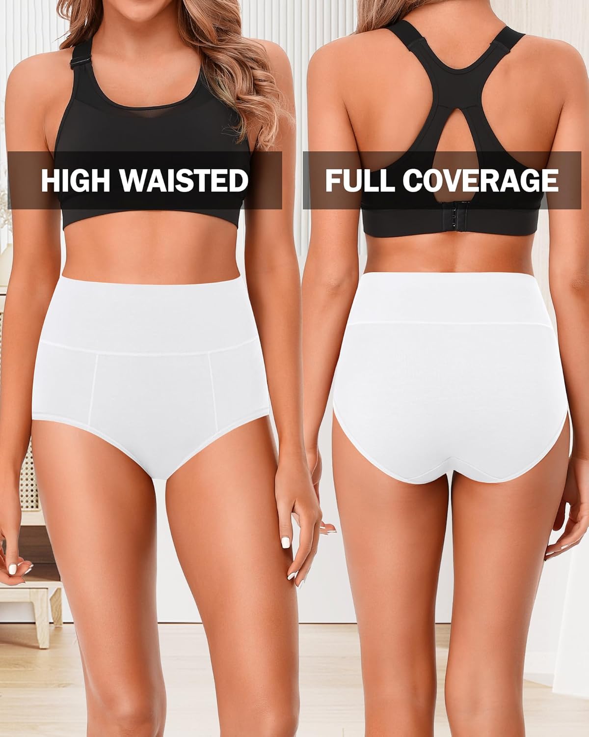 ASIMOON High Waisted Cotton Underwear for Women Plus Size Slight Tummy Control Full Coverage Panties Briefs Ladies Pack - Image 2