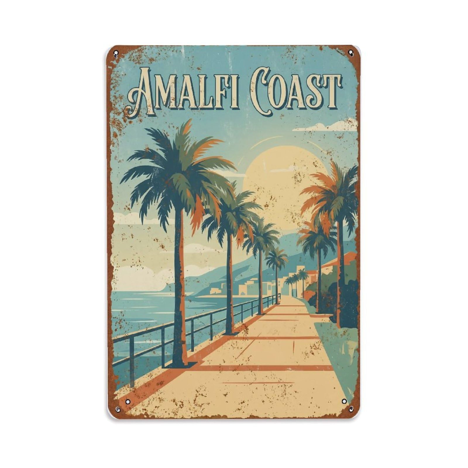 Vintage Travel Promenade Italy Waterfront Metal Tin Sign Plaque Wall Decor for Cafe, Club Bar, Office, Home Garden Metal Poster 8x12Inch