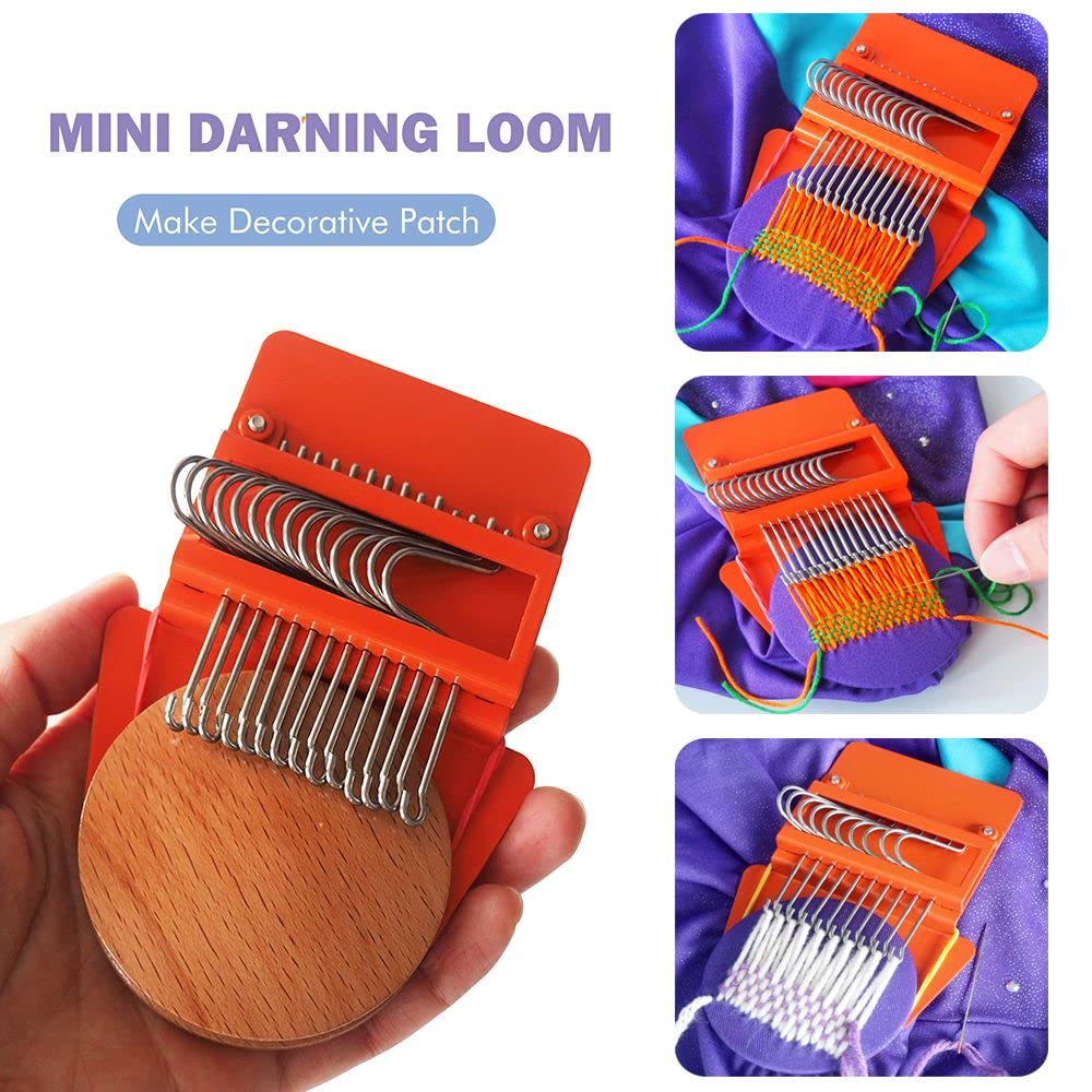 Andy's Orchids 14 Hooks Darning Loom, Small Loom, Darning Machine Loom, Speedweve Type Weave Tool, Fun Mending Loom, Makes Beautiful Stitching, Metal DIY Textile Tools for DIY Mending Jeans Clothes