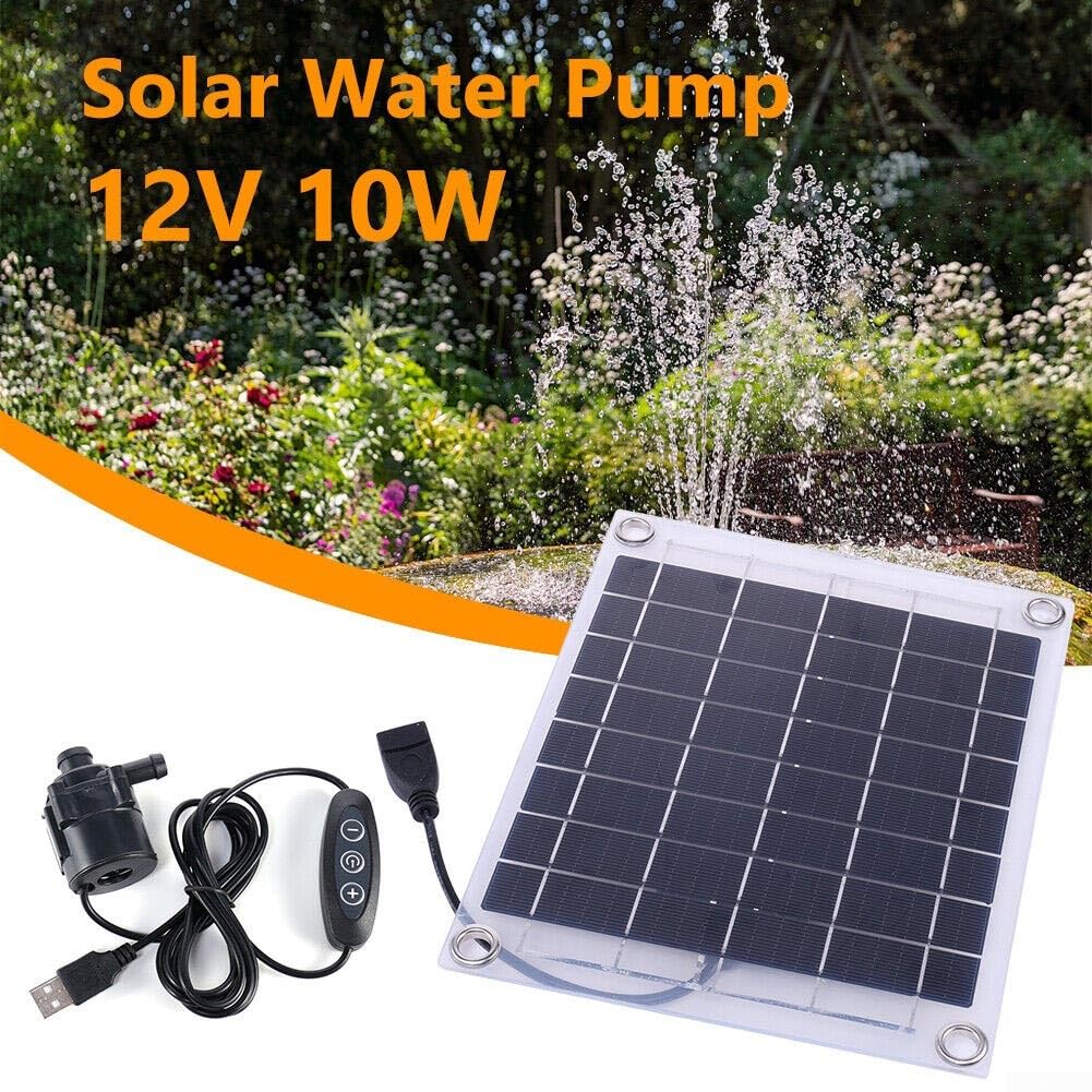 Fontana Solare da 12V 10W con Interruttore di Regolazione, Kit Pannello Solare per Piscina, Bagno per Uccelli Interno/Esterno e Piccolo Stagno
