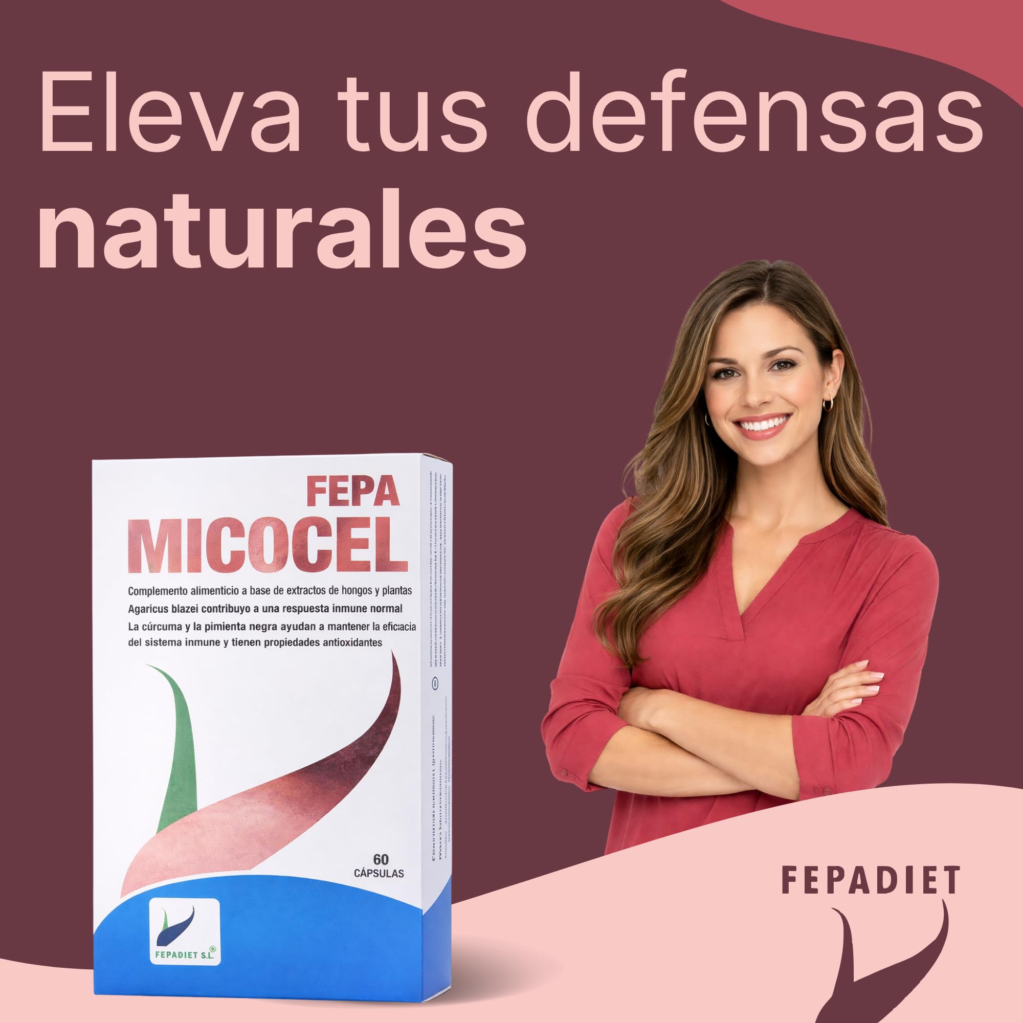 FEPA Micocel – 60 Cápsulas Pack de 2 – Complemento Alimenticio con Hongos, Plantas y Cúrcuma con Pimienta Negra – Apoyo Inmunitario, Energía y Protección Celular Antioxidante – Fepadiet
