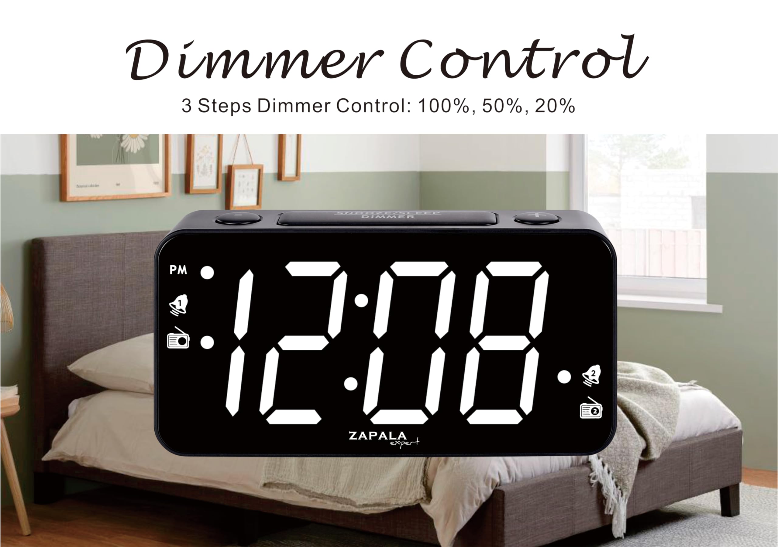 Radiosveglia con 2 sveglie, display a LED Jumbo, radio FM digitale con porta di ricarica USB, volume e dimmer regolabili, snooze per bambini che dormono profondamente