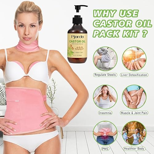 Miniatura 6 de Paquete de 6 unidades de aceite de ricino para cintura, cuello y pecho, aceite de ricino orgánico prensado en frío y reutilizable para