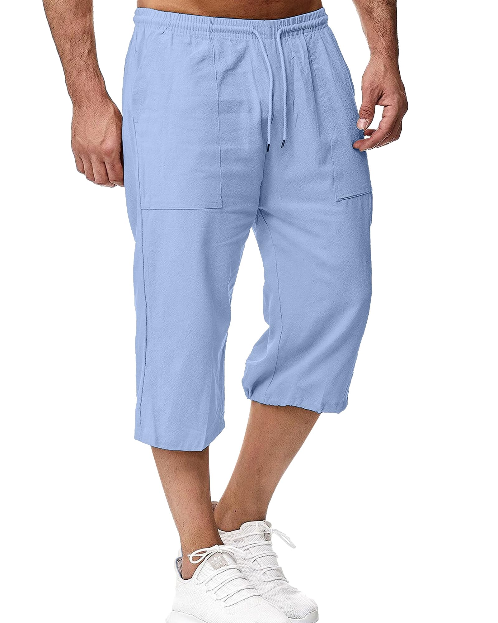 LVCBL Herren LeinenShorts 3/4 Länge Hosen Sommerhose Strand Yoga Jogger Casual Sweatpants