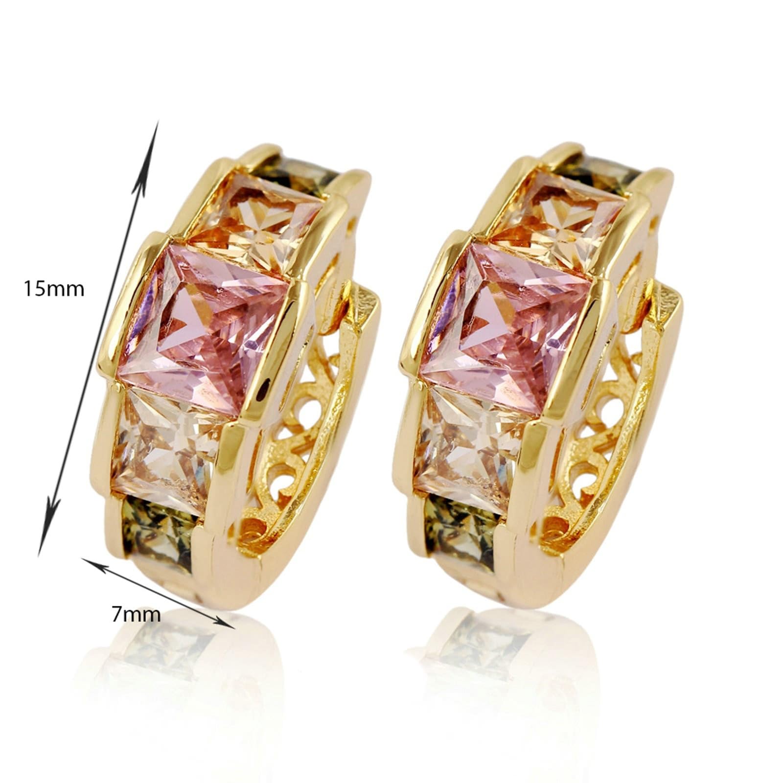 Pendientes de aro 750 de oro auténtico, pendientes para mujer, diseño hueco con cuadrado de cristal rosa, citrino, peridoto, boda, pendientes para novia, oro amarillo