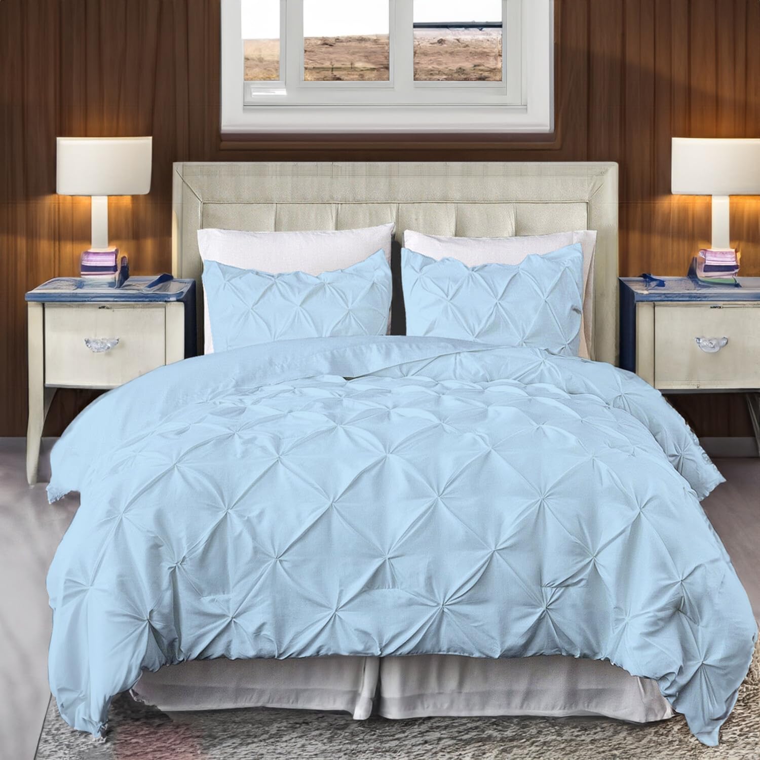 EASYCOT 800TC Diamond Pintuck Duvet Cover Egyptian Cotton 1 Piece Duvet Cover Emperor Size Pinch Pleat Comfortable Hotel Quality Bedding set (Light Blue) โ image 1