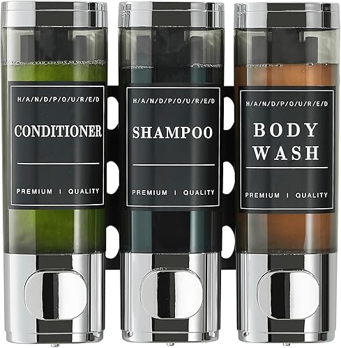 Unisense - Dispensador de champú y acondicionador, dispensador de jabón de ducha de 3 cámaras, sin taladro, dispensador de champú montado en la