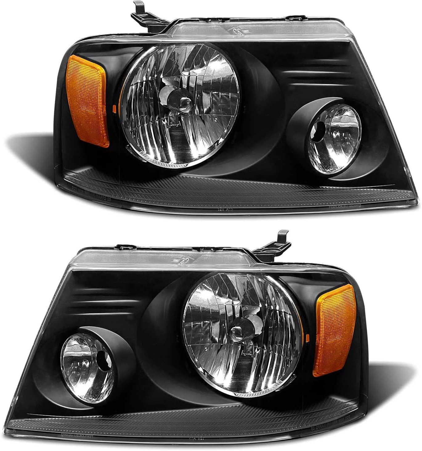 2004-2008 F150 Pickup Headlight Assembly for 04-08 Ford F150 / 06-08 Lincoln Mark LT Clear Lens Black Housing with Amber Reflector Headlamp Replacement Left and Right A-Black Housing Amber Reflector Clear Lens