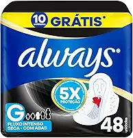 Absorvente Noturno Always Noites Tranquilas Cobertura Seca com Abas Leve 48 Pague 40, Always