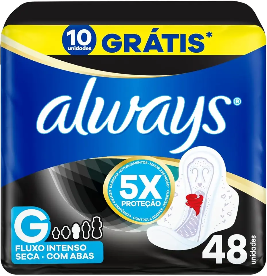 Always Noturno Seca, Absorvente Tamanho G, 48 Unidades