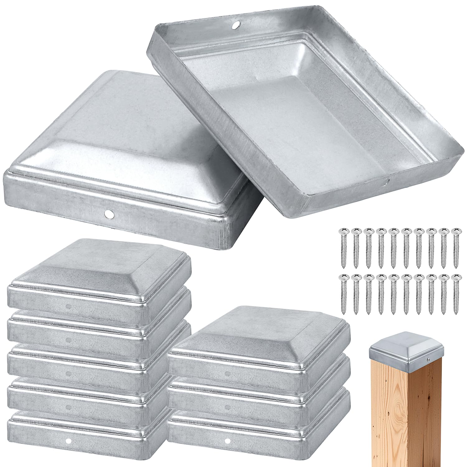 Tapas de Postes 9x9cm Tapas de Poste de Valla de Madera de Metal 10 Piezas con Tornillos para Proteger Postes de Madera (90x90mm) — view 8