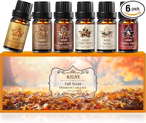 Fall Essential Oils Set, Top 6 Autumn Essential Oils for Diffusers for Home, Fragrance Oil for Candle, Aromatherapy Gift Set | Pumpkin, Apple Cider, Maple Butter, Snickerdoodle, Vanilla, Bonfire Night