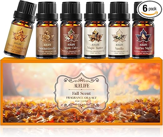 Fall Essential Oils Set, Top 6 Autumn Essential Oils for Diffusers for Home, Fragrance Oil for Candle, Aromatherapy Gift Set | Pumpkin, Apple Cider, Maple Butter, Snickerdoodle, Vanilla, Bonfire Night