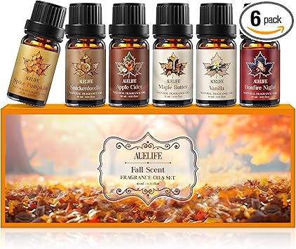 Fall Essential Oils Set, Top 6 Autumn Essential Oils for Diffusers for Home, Fragrance Oil for Candle, Aromatherapy Gift Set | Pumpkin, Apple Cider, Maple Butter, Snickerdoodle, Vanilla, Bonfire Night