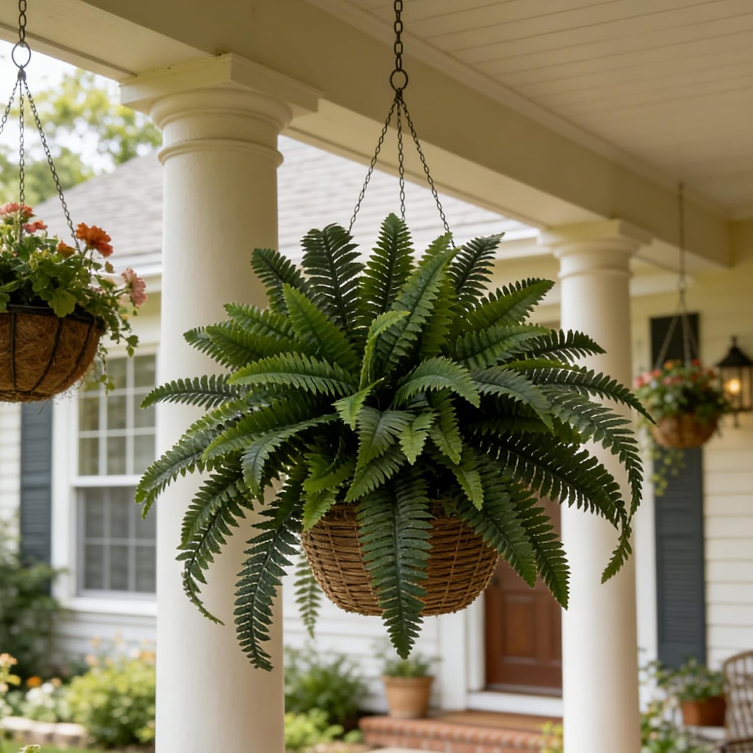 Senjie Artificial Boston Fern 2 Set Large 55 Branches Fake Ferns for Outdoors 34Inch Faux Plant for Home Living Room Office Decor