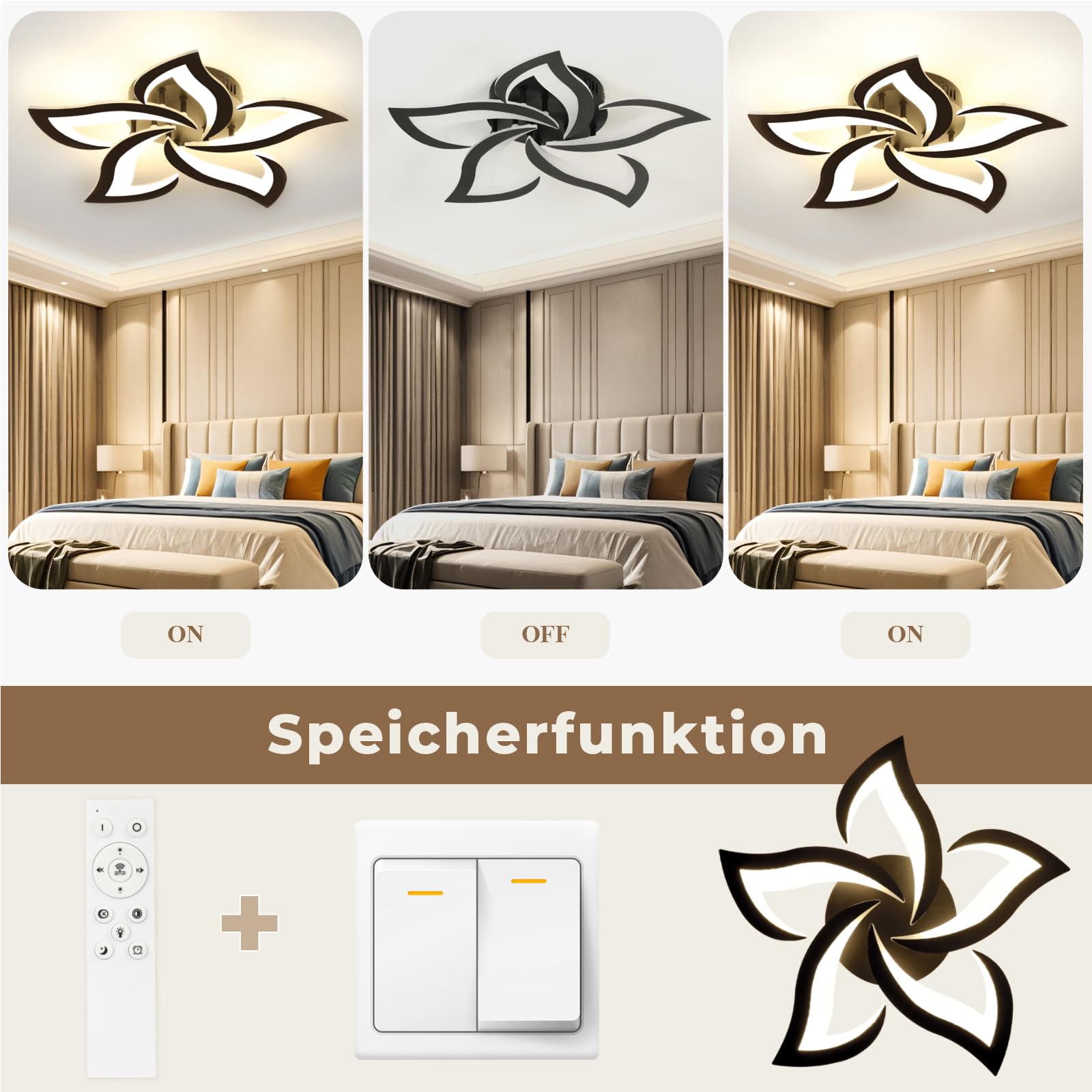 OTREN Lampara Techo Salon, Regulable Plafon LED Techo 3000k - 6500k con Control Remoto, Moderna Pétalo para Dormitorio Estar, ø60cm
