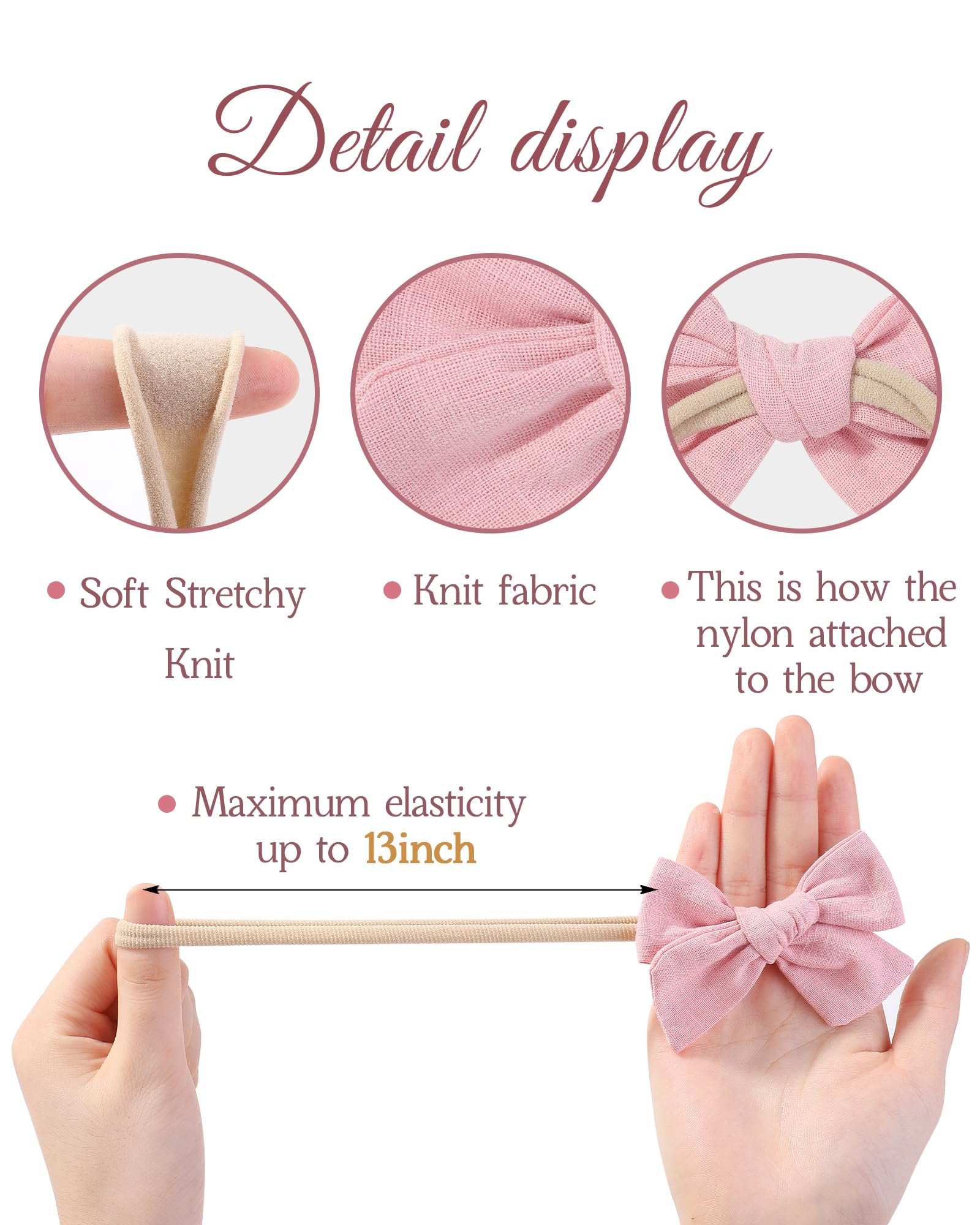 10pcs Bébé fille bandeau cheveux arc nylon Lin Hair Band accessoires de cheveux faits à la main pour nouveau - né bambin petite fille et enfant 3,5 pouces