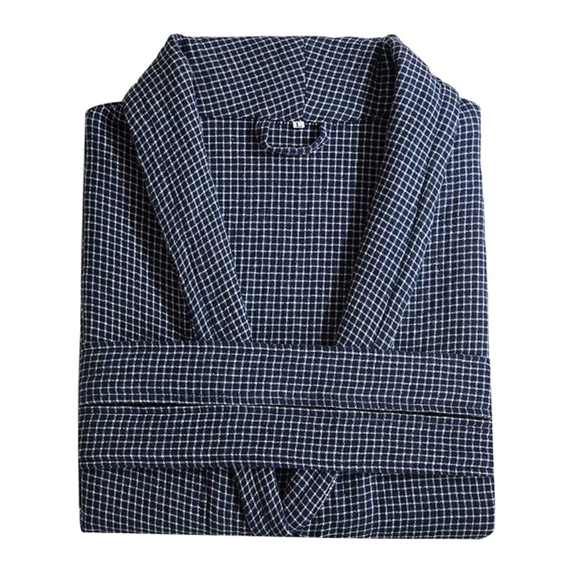 Cotton Terry Bath Robe Men and Women Soft Warm Fleece Home Bathrobe Sleepwear Loungewear Color Blue Size Large