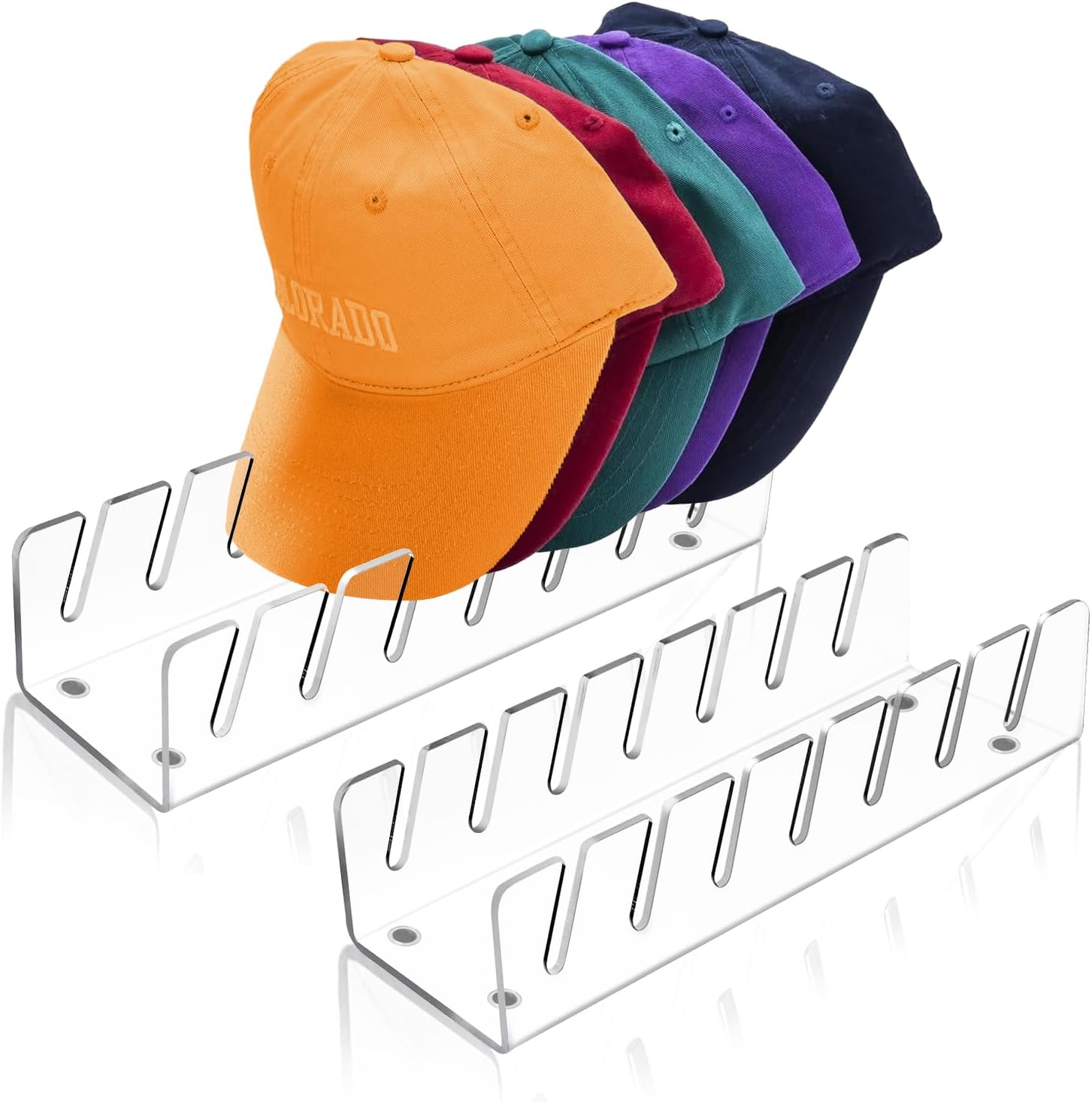 2 Pack Hat Stand for Baseball Caps Display and Organizer, 2024 New No Install Required Hat Stand Acrylic Hat Holder for 14 Baseball Caps Storage, Hat Racks for Bedroom, Closet, Dresser (Clear)
