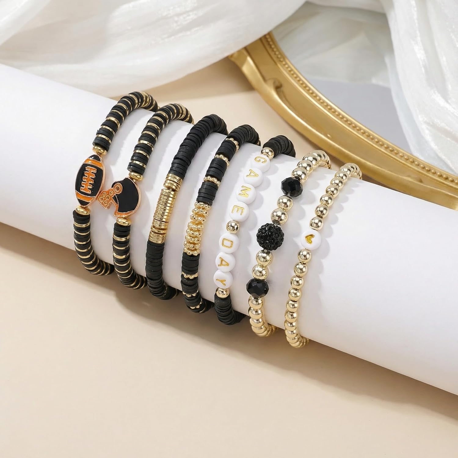 Football Game Day Charm Bracelets for Fans - Stretch Stackable Sports Jewelry Gift Set for Women, Moms, Dads & Coaches - Image 3