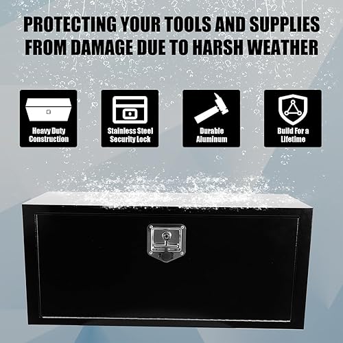 Miniatura 4 de Confote Caja de herramientas de acero negro para camión con cerradura de mango en T, organizador de almacenamiento de camión resistente,