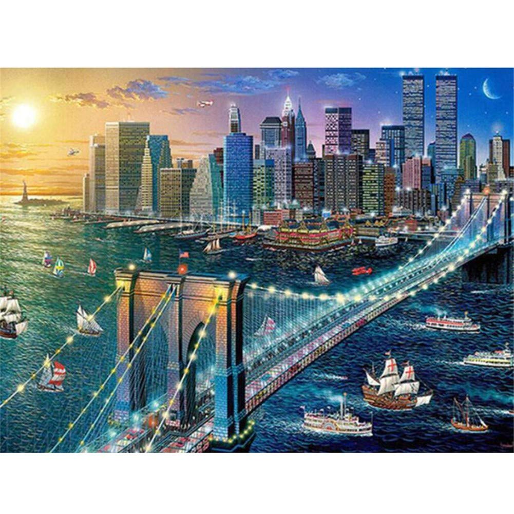 Diamond Painting New York City Bridge 50x70cm/20*28in Full Drill DIY 5D Diamond Embroidery for Adults/Kids Large Size Crystal Rhinestone Cross Stitch Mosaic Canvas Wall Art Diamond Painting Decoration