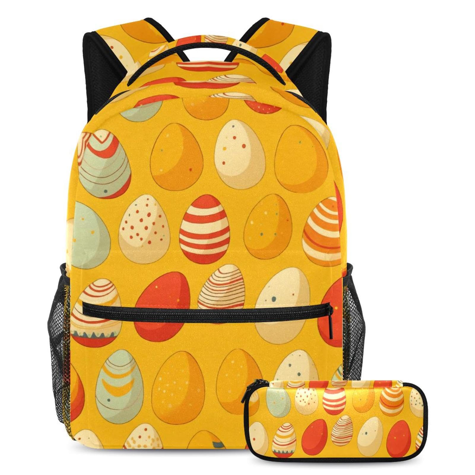 Cartable de grande capacité jaune multicolore avec trousse scolaire ados et voyages
