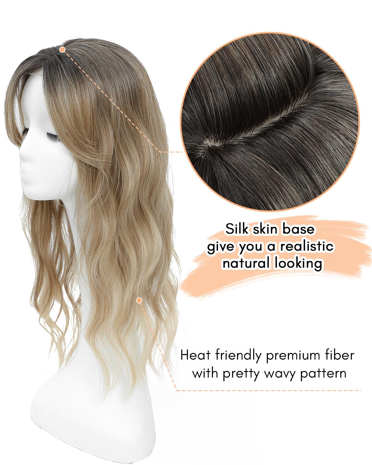 FINE PLUS Hair Topper 6.5"X6.5" Hair Toppers For Thinning Hair Women 20" Wiglets Ladies Clip in Fringe Toppers Clip in Hair Extension For Women - Image 2