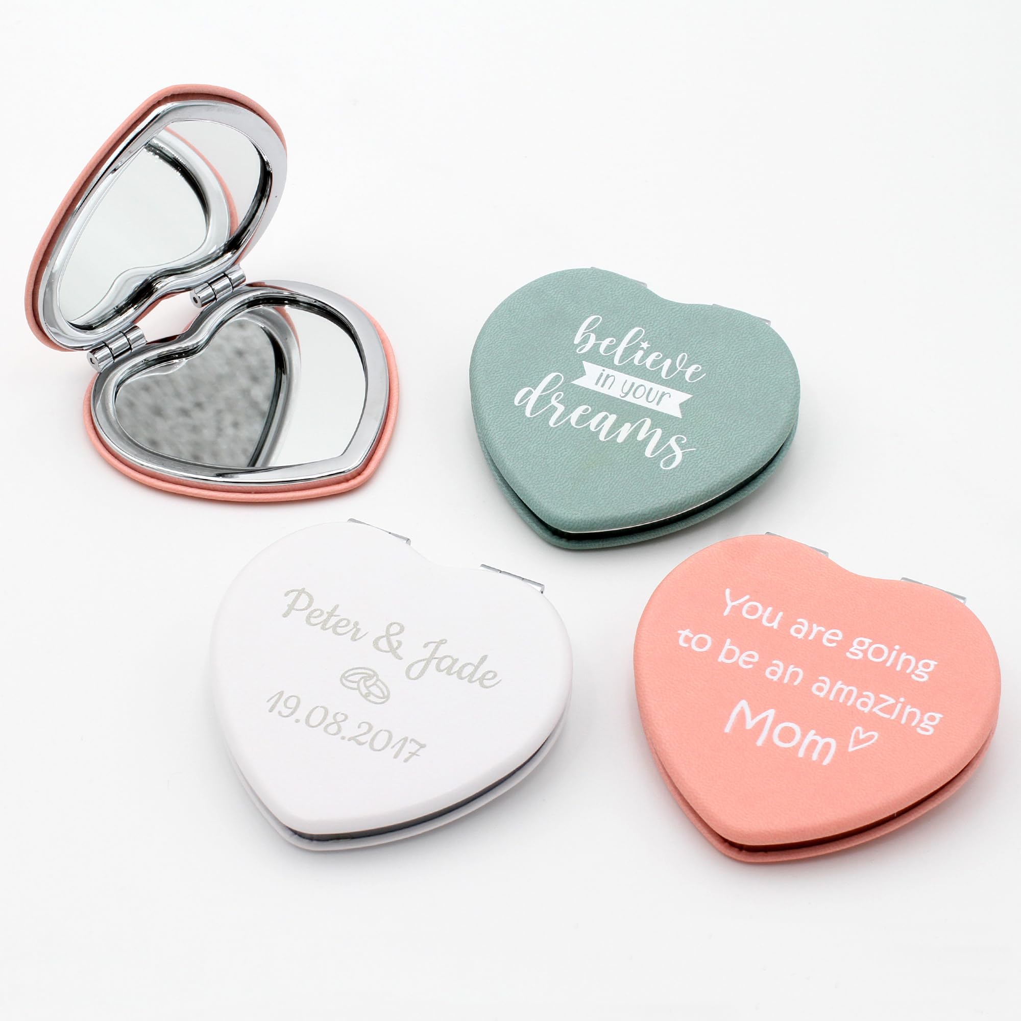 CustomDesign.Shop Specchietto Compatto Cuore Personalizzato Mirror | Specchio Trucco da Borsa con Testo | Regalo Personalizzato per Donna, Mamma, Damigella, Compleanno & Natale – Rosa