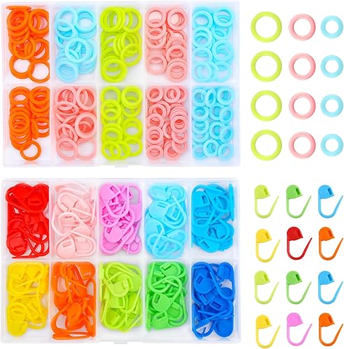 LUNARM 340 marcadores de anillo de puntada y coloridos clips de aguja de punto de ganchillo con 2 cajas de almacenamiento para costura artesanal