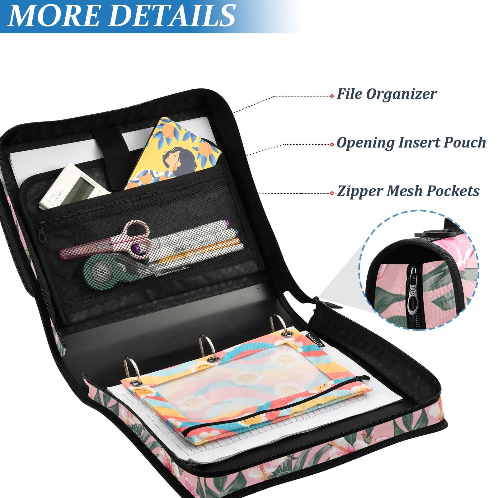 Tropical Flamingo 3-Ring Zipper Binder - 1.5 Inch Trapper Keeper With Shoulder Strap For School & Office