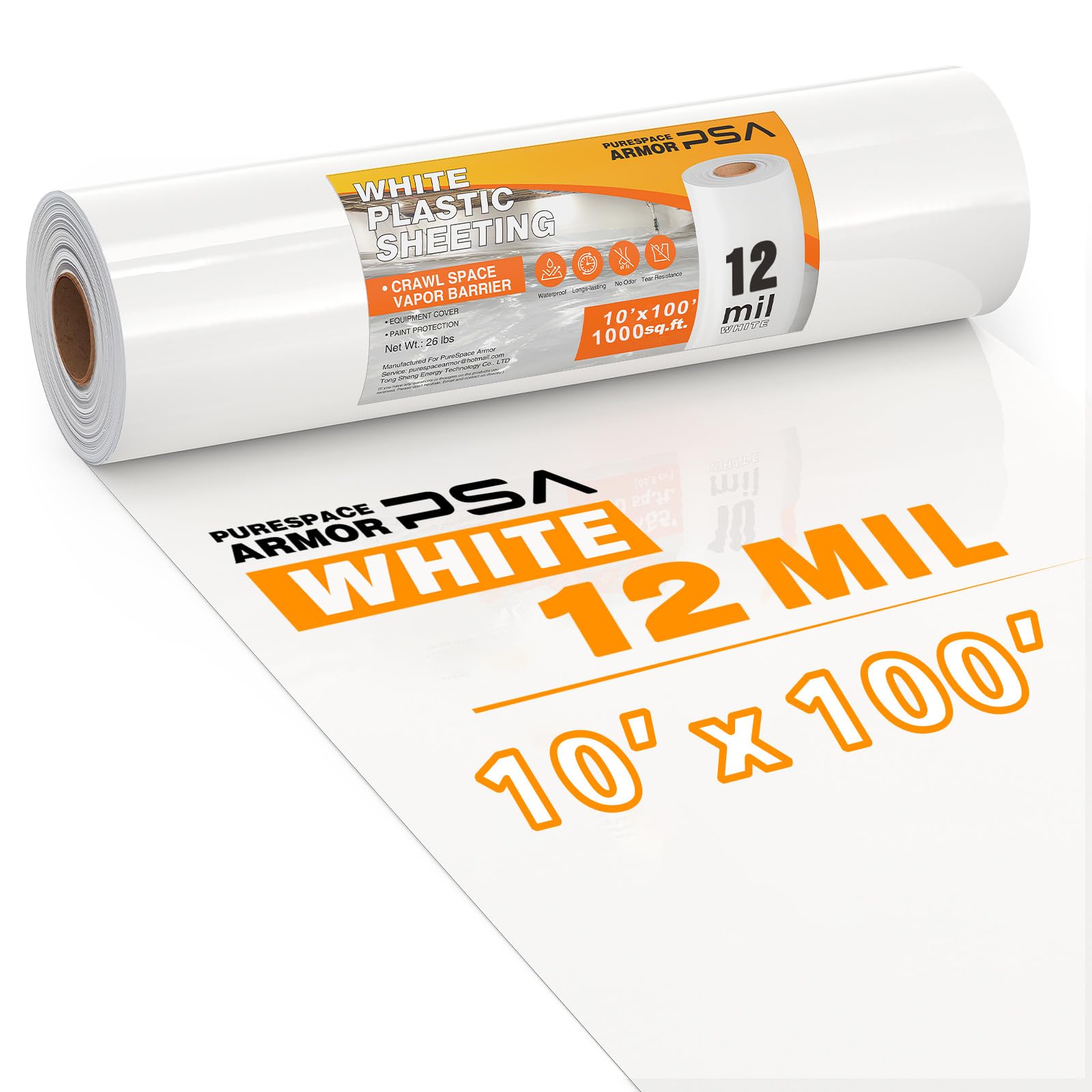 Crawl Space Vapor Barrier, 12 mil 10'x100', White Heavy Duty Plastic Sheeting