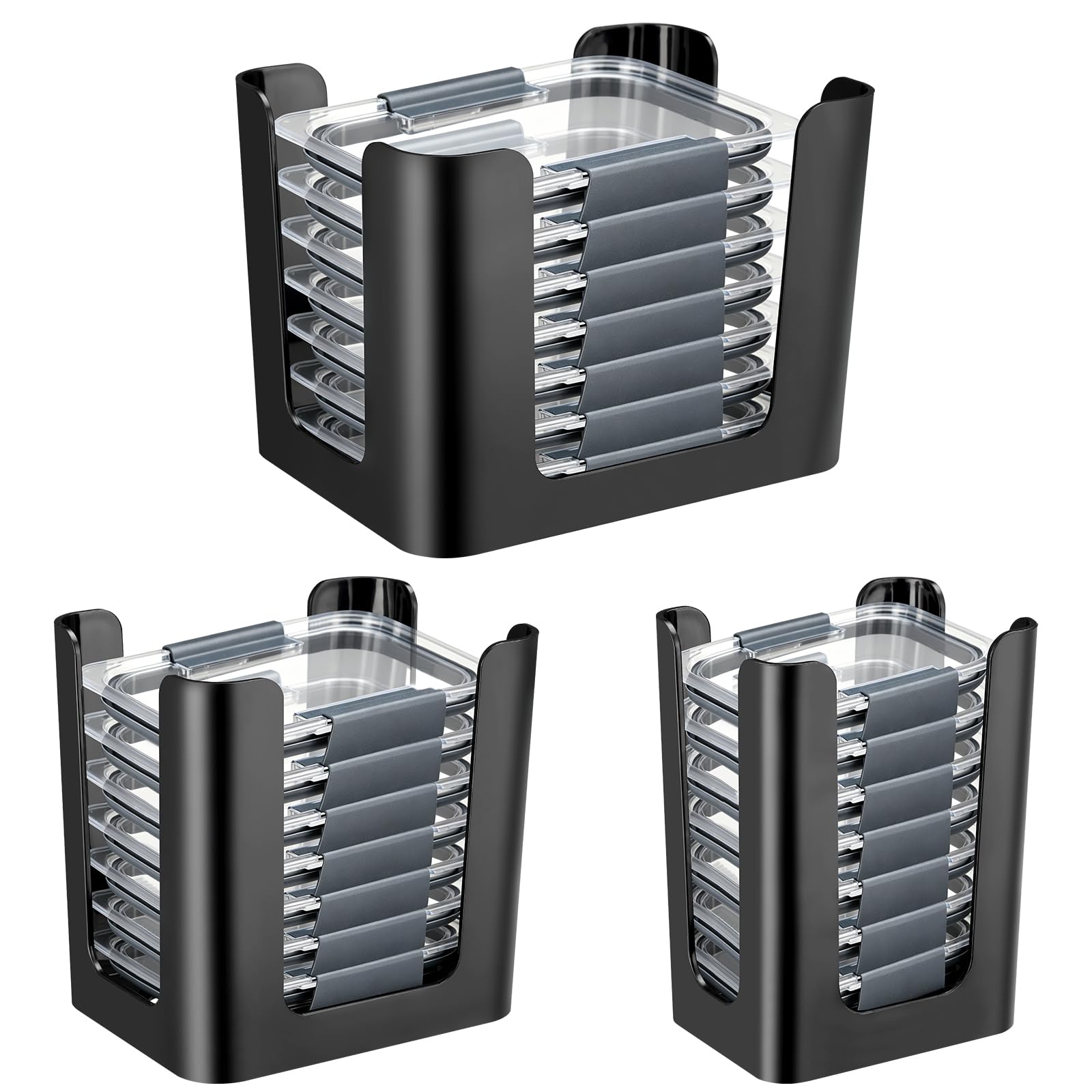 Food Container Lid Organizer for Rubbermaid Brilliance, Holds Up to 24 Lids | 3-Piece Kitchen Cabinet Lid Organizer for Rubbermaid Brilliance, Fits 4.7, 3.2, 1.3 & 0.5 Cup Lids, Black