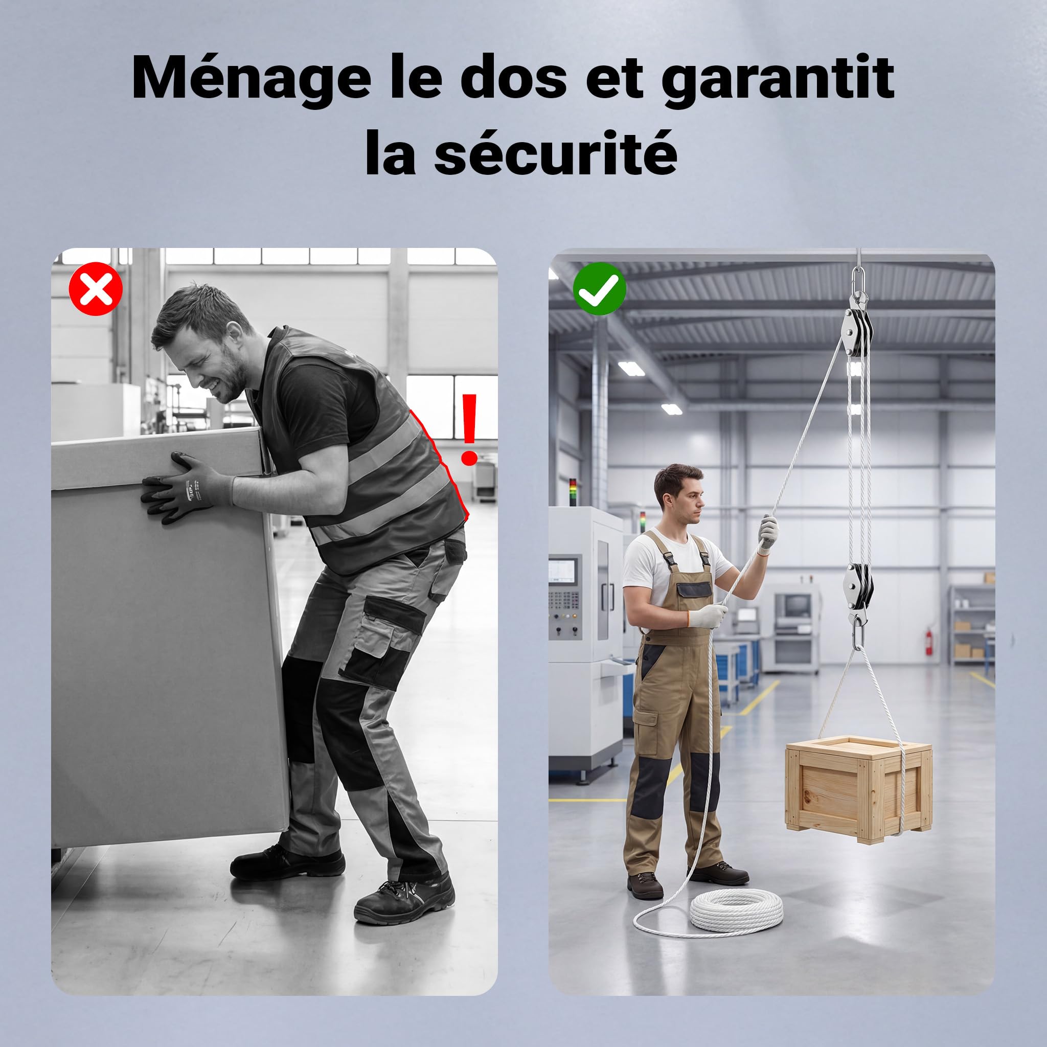 XPOtool Palan manuel - Charge max. 180 kg - avec Câble Bowden universel de 20 m - Hauteur de levage max. 3 m - Treuil avec Poulie de guidage