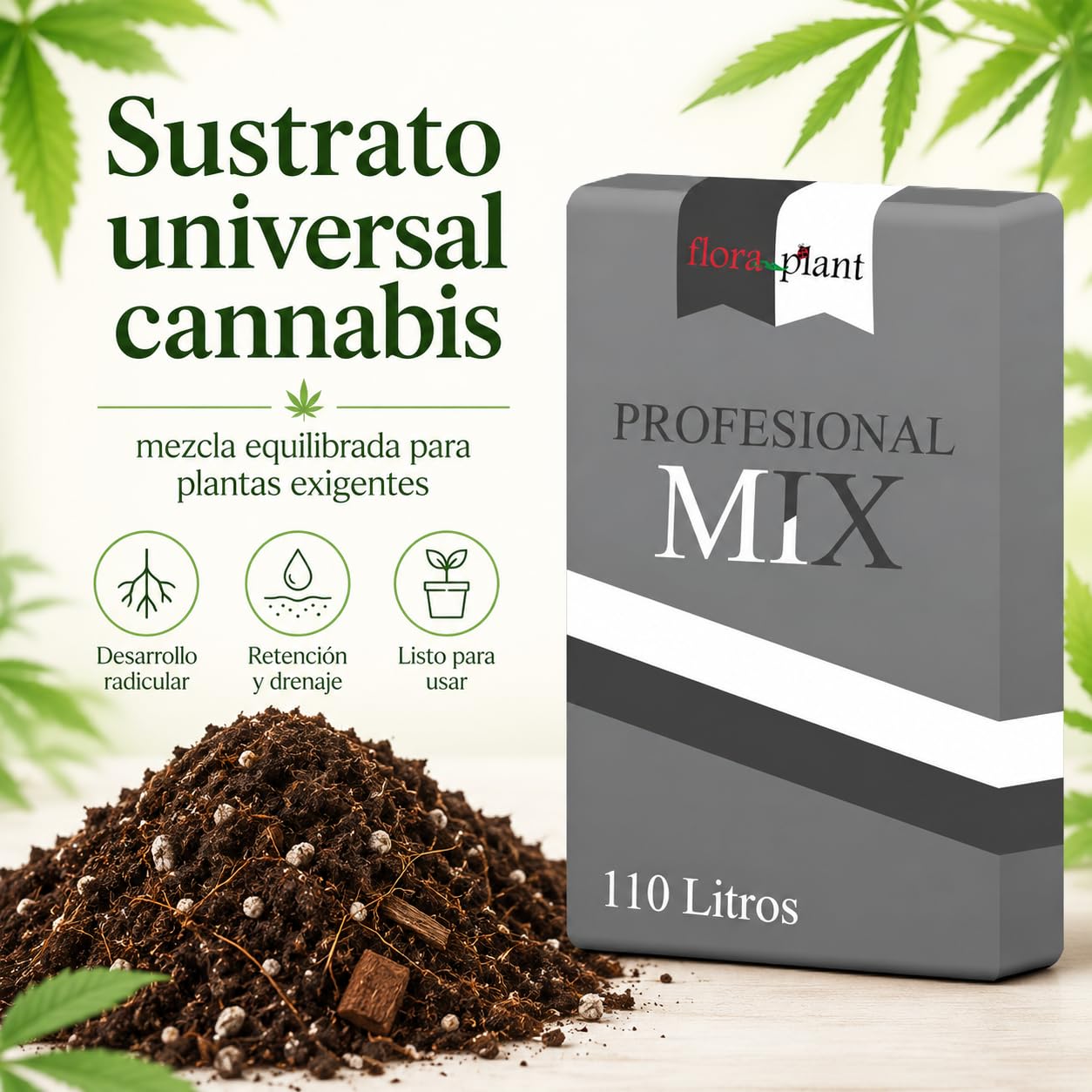 Floraplant Sustrato Enraizante 110L Plantas Canna Marihuana con Abono Estimulador de la Floración,