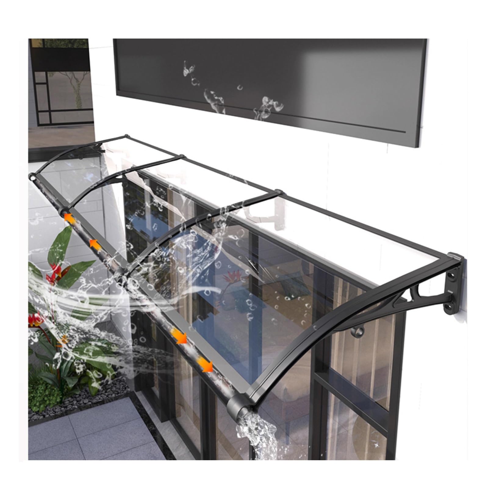 LWJSOCP Modern Aluminum Front Door Canopy 150x160cm Weatherproof Aw Stylish Door Cover Polycarbonate Roofing Ideal for Entryway Protection