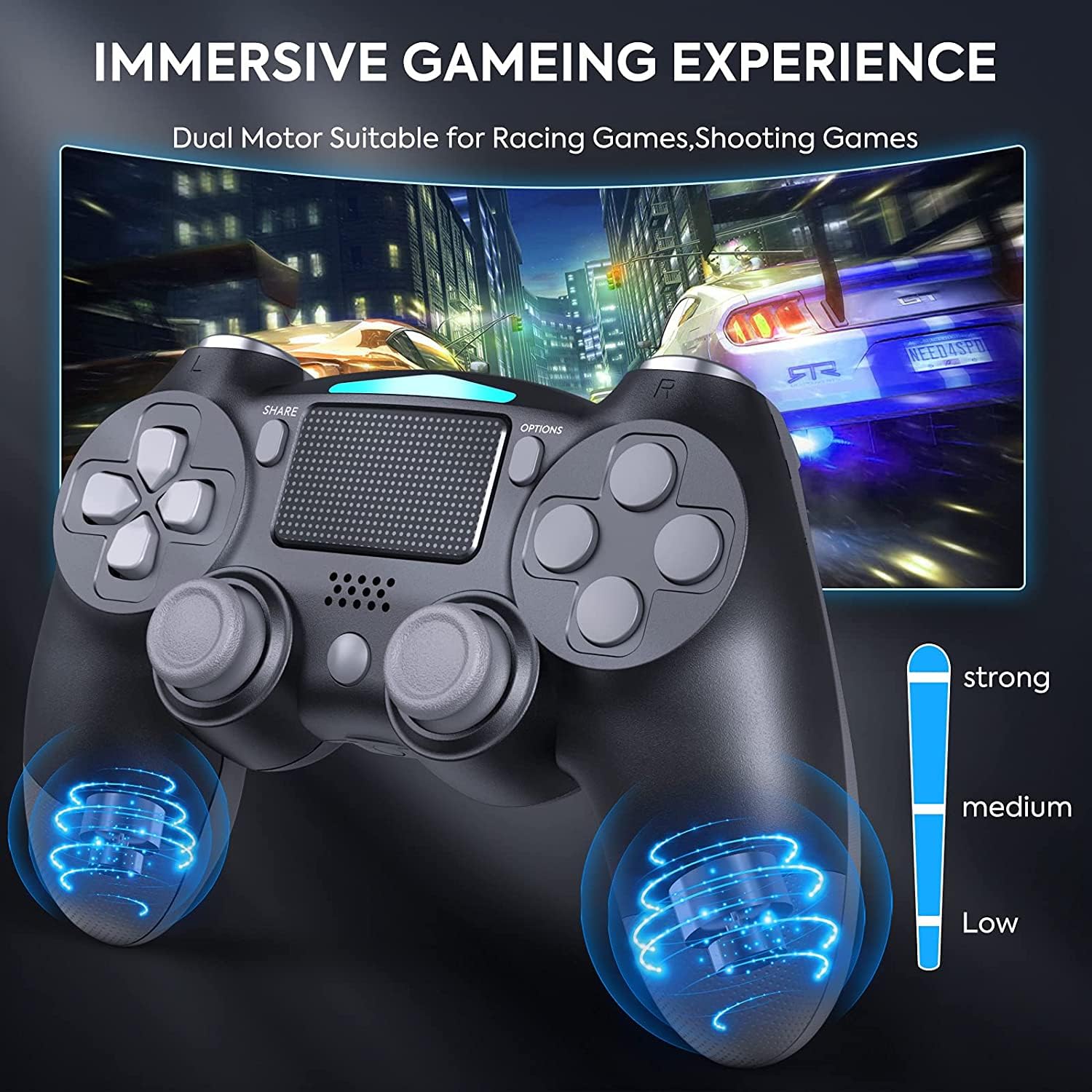 BJXOZ Wireless Controller für PS4, mit Vibration, Kopfhörerbuchse, 6-Achsen Gyro Sensor, Screenshot, Touchpanel, Gamepad für PS4/Slim/Pro/PC