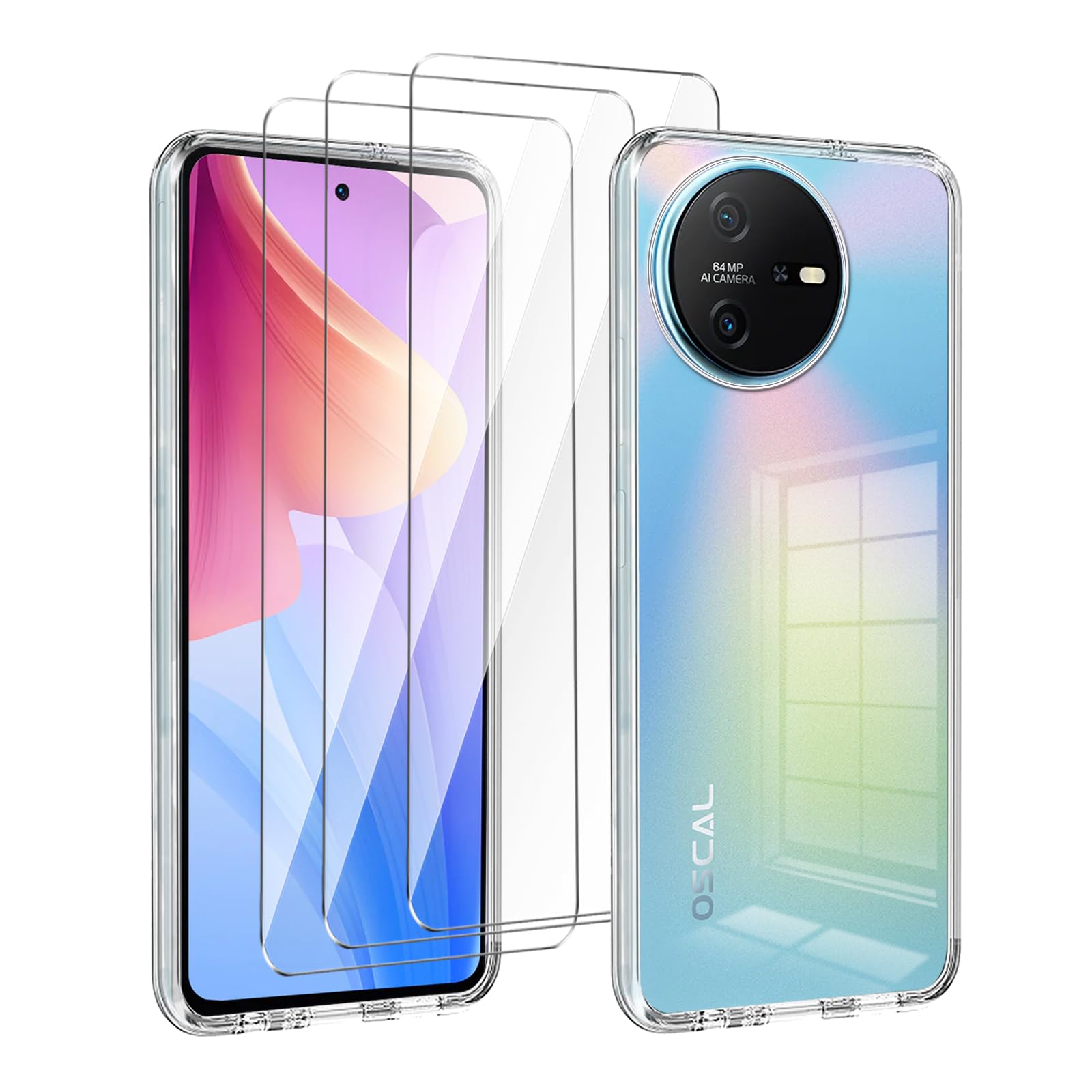 LYZXMY Case for Blackview Oscal Tiger 12 (6.78") Transparent Case+3 Tempered Glass Screen Protector, Soft TPU Silicone Case, 9H Hardness, Tempered Glass Screen Protector