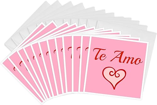 3dRose Te Amo I Love You en español, tarjetas de felicitación con letras rojas, 6 x 6 pulgadas, juego de 12 (gc_201925_2)