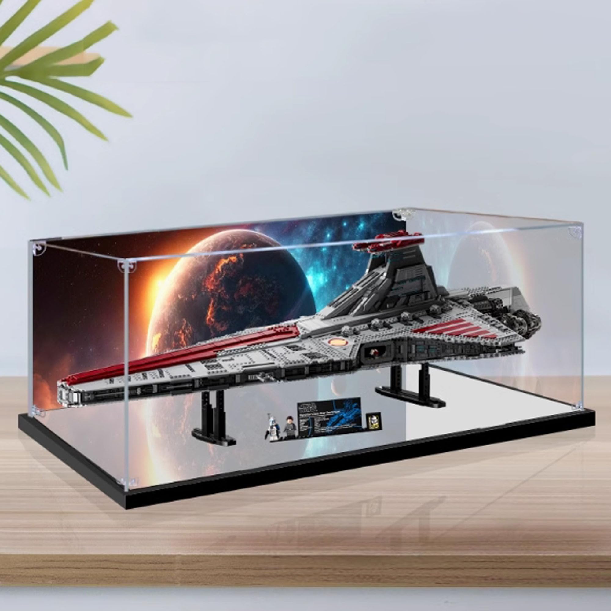 Acrylic Display Case, Compatible with Lego 75367 Hunter Republic Attack Cruiser Model Set, Dustproof Transparent Display Case, Storage Box (Display Case Only) (Mirror + Background Airbrush)