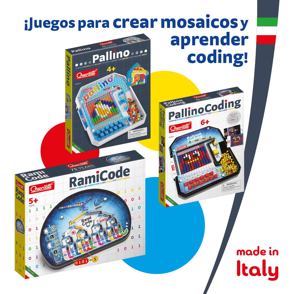 Quercetti Pallino Juego de Mosaicos Infantiles Niños 4-8 Años, Juegos Educativos de Bolitas de Colores, Juguetes Niños 4 Años, Manualidades, Made in Italy