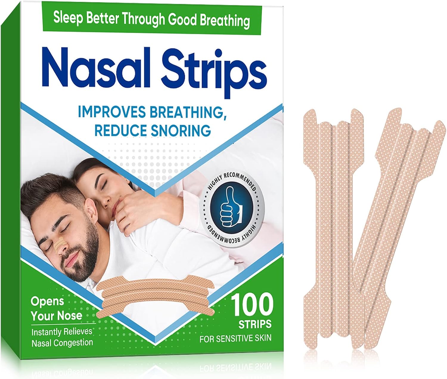 Nasal Strips, 100Pcs Nasal Strips for Snoring, Stop Snoring and Breathing Smoothly, Instant Nasal Congestion on Relief for Improve Sleep Quality, 100 Count