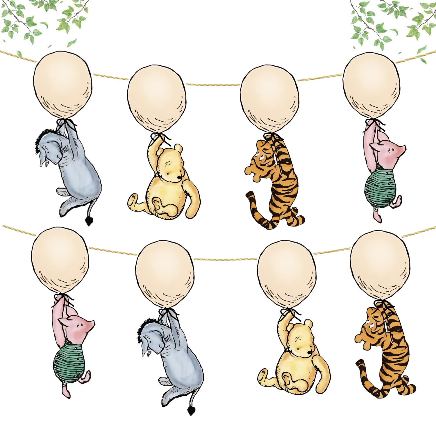 8 PCS Classic Balloons Pooh Banner for Baby Shower Cute Winnie Hanging Decorations First Birthday Banners Newborn Party Supplies