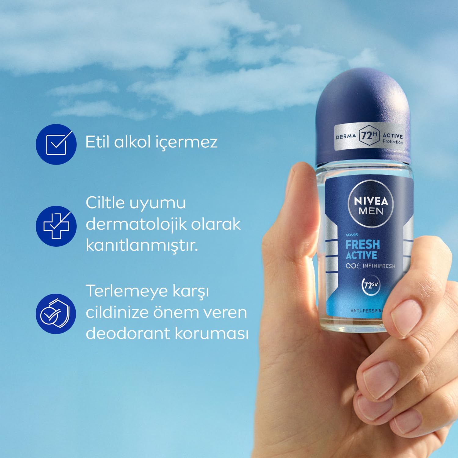NIVEA MEN Erkek Roll on Deodorant 50 ml,Terlemeye Karşı 72 Saat Koruma,Okyanus Özleri Kokusu,Uzun Süren Ferahlık,Yapışkan His Bırakmaz,Etil Alkol İçermez