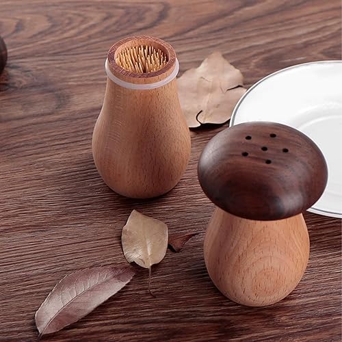 Miniatura 5 de TOPINCN Soporte para palillos de dientes, lindo recipiente de madera con forma de hongo para palillos de dientes, contenedor portátil para