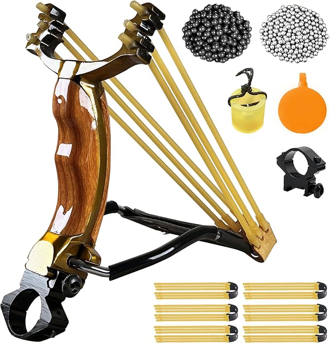 Professional Wrist-Braced Slingshots Set for Hunting, High Velocity Tactical Wrist Support Sling Shot with Ammo Balls & Replacement Bands (Target Practice Kit)