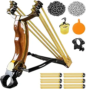 Professional Wrist-Braced Slingshots Set for Hunting, High Velocity Tactical Wrist Support Sling Shot with Ammo Balls & Replacement Bands (Target Practice Kit)