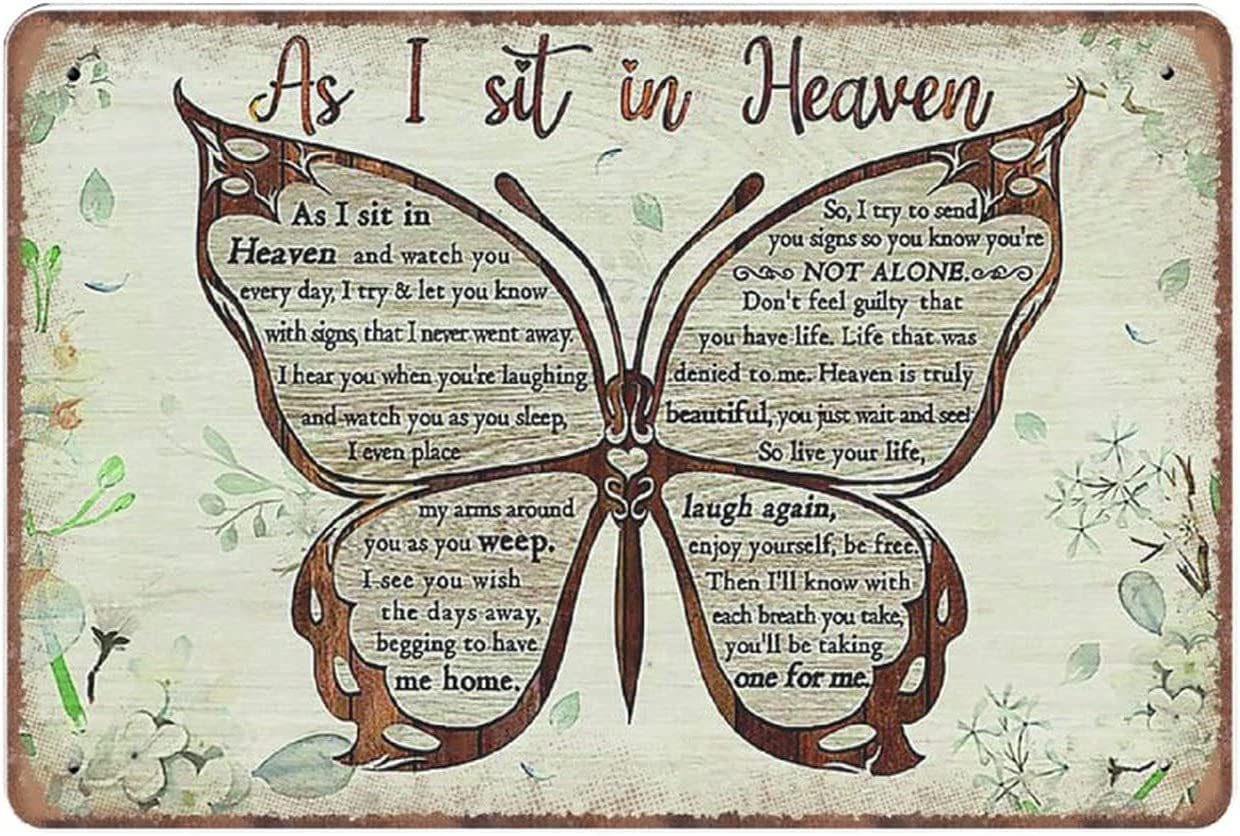 rayprint Butterfly Metal Tin Sign As I Sit In Heaven Retro Poster Cave Kitchen Bedroom Home Bar Pub Wall Decor Poster Painting 8x12 Inch